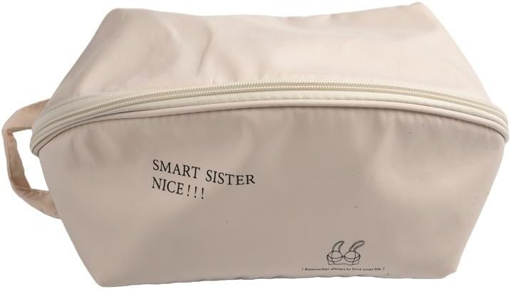 Underwear Storage Bag with Compartments for Bras Socks Travel Organizer, Portable Memory Cloth Case for Home Dorm, White, 9.8x5.1x5.1 Inch(A)