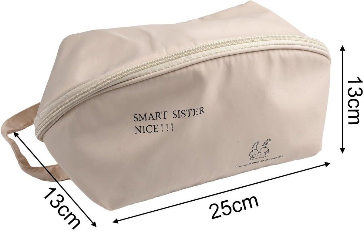 Underwear Storage Bag with Compartments for Bras Socks Travel Organizer, Portable Memory Cloth Case for Home Dorm, White, 9.8x5.1x5.1 Inch(A)