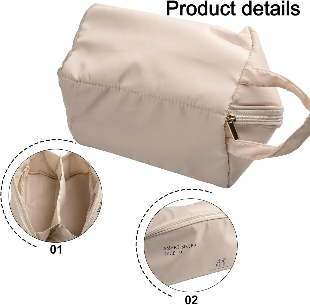 Underwear Storage Bag with Compartments for Bras Socks Travel Organizer, Portable Memory Cloth Case for Home Dorm, White, 9.8x5.1x5.1 Inch(A)