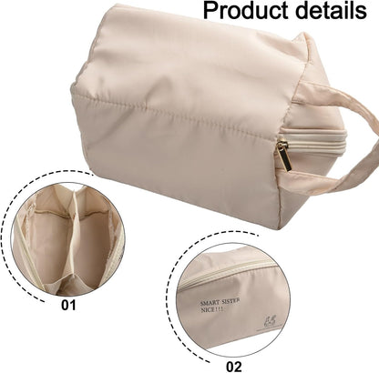 Underwear Storage Bag with Compartments for Bras Socks Travel Organizer, Portable Memory Cloth Case for Home Dorm, White, 9.8x5.1x5.1 Inch(A)