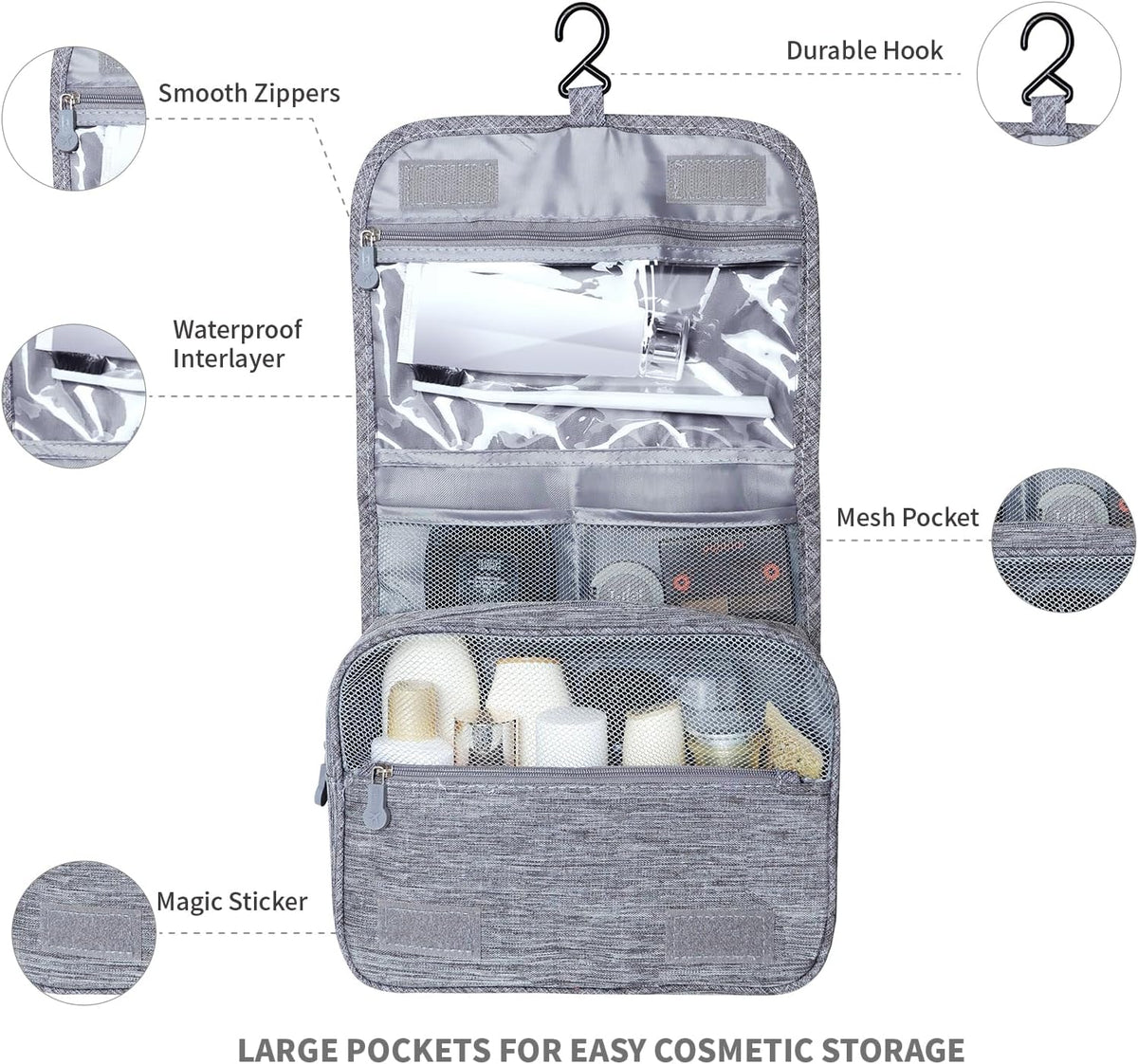 Large Capacity Toiletry Bag Travel Bag with Hanging Hook for Men and Women Waterproof Travel Cosmetic Bag Bathroom Bag,with TSA Approved Zippers Clear Travel Makeup Bag Carry-on