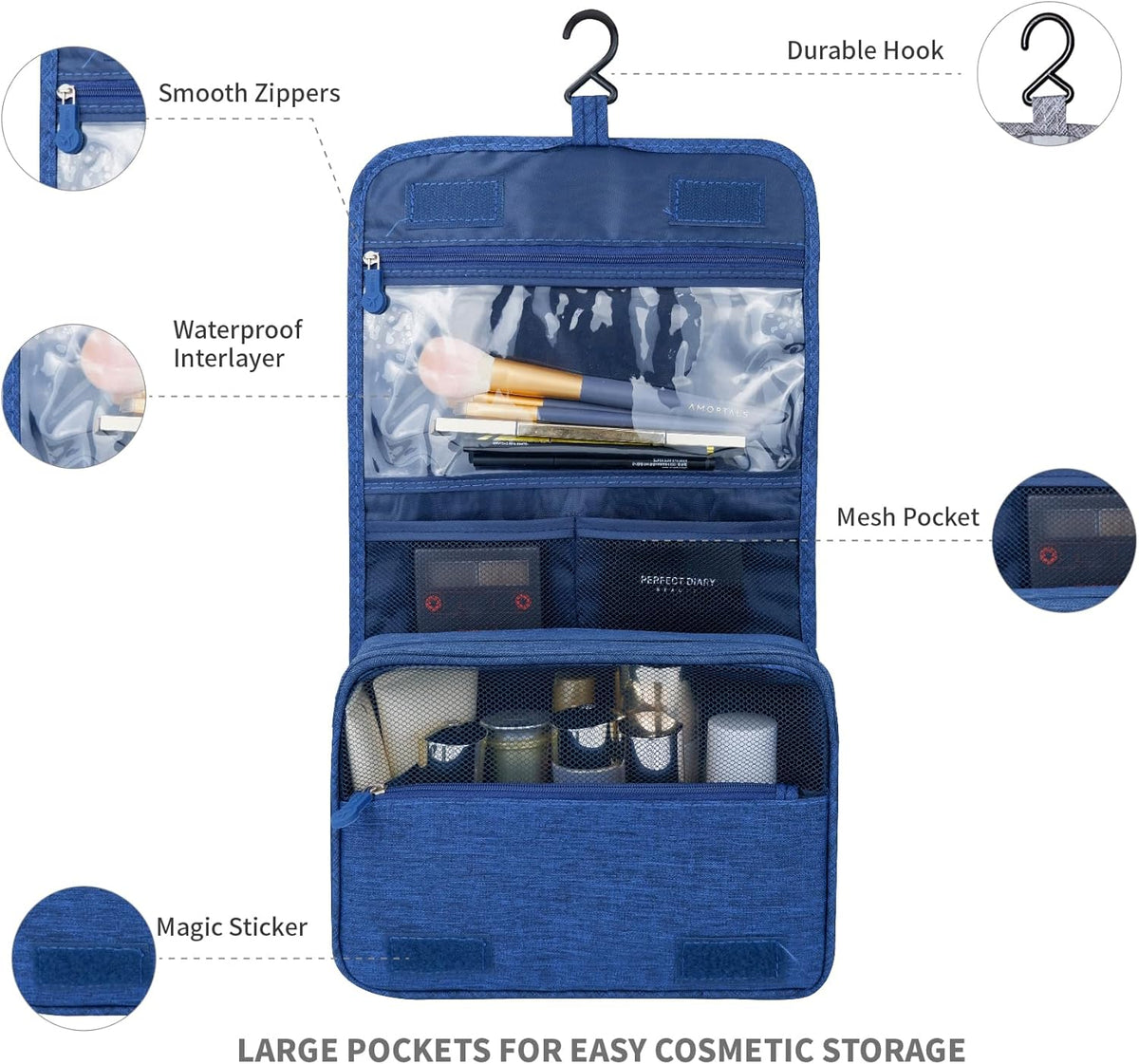 Large Capacity Toiletry Bag Travel Bag with Hanging Hook for Men and Women Waterproof Travel Cosmetic Bag Bathroom Bag,with TSA Approved Zippers Clear Travel Makeup Bag Carry-on