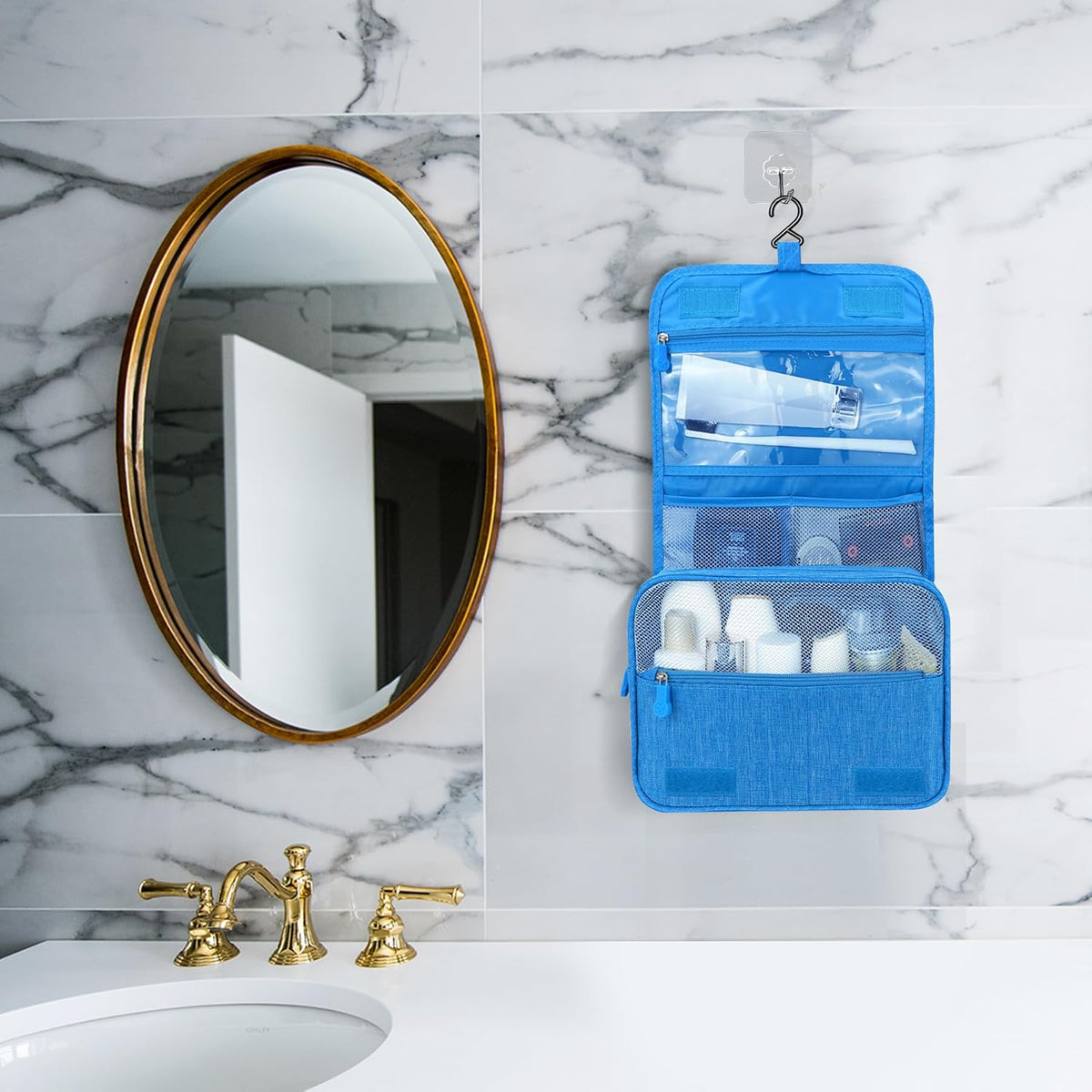 Large Capacity Toiletry Bag Travel Bag with Hanging Hook for Men and Women Waterproof Travel Cosmetic Bag Bathroom Bag,with TSA Approved Zippers Clear Travel Makeup Bag Carry-on