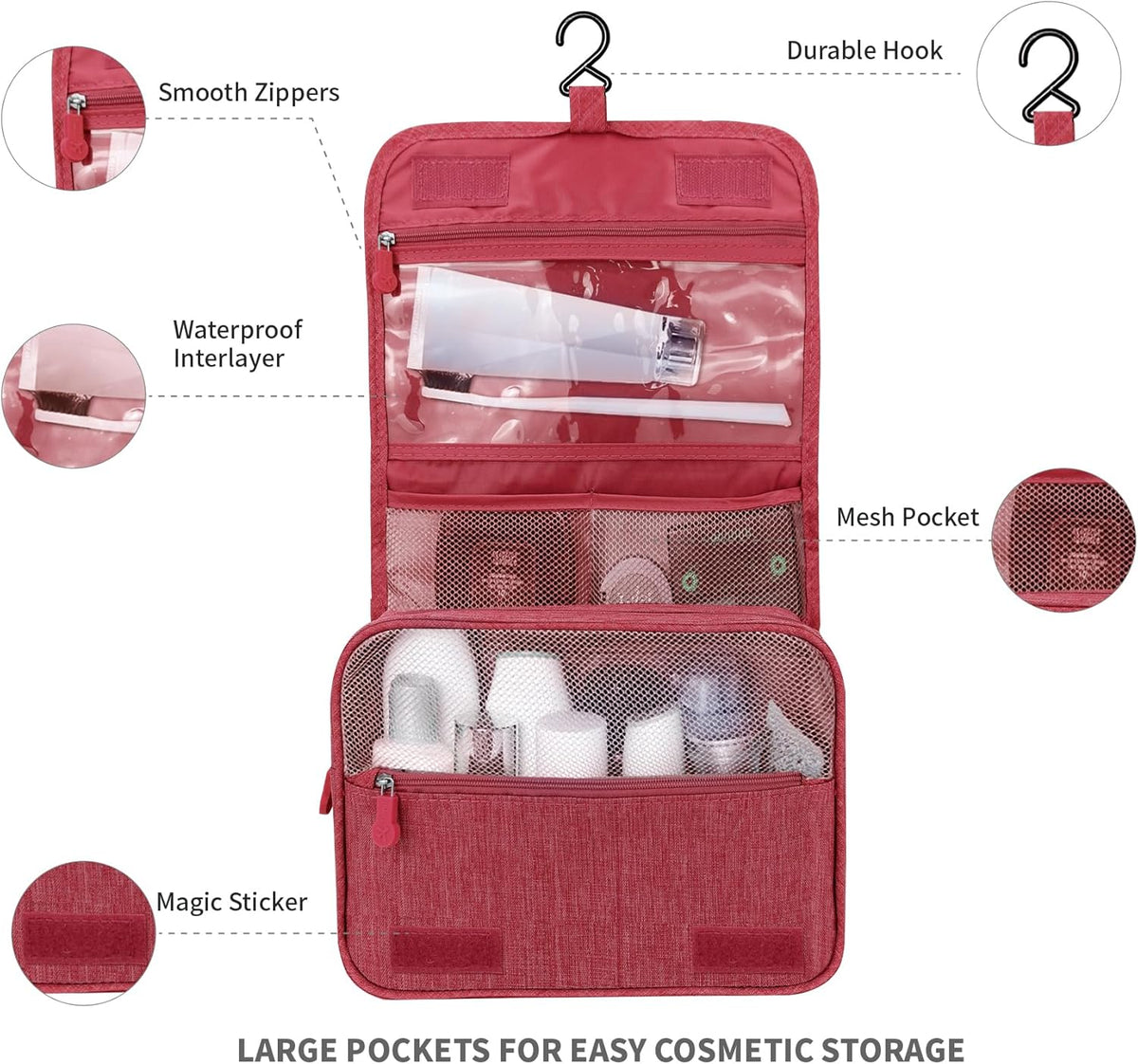 Large Capacity Toiletry Bag Travel Bag with Hanging Hook for Men and Women Waterproof Travel Cosmetic Bag Bathroom Bag,with TSA Approved Zippers Clear Travel Makeup Bag Carry-on