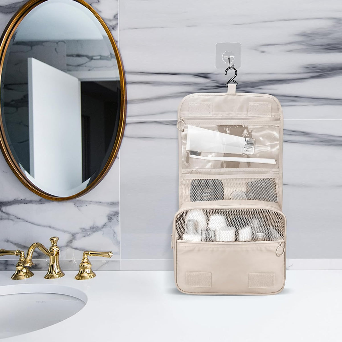 Large Capacity Toiletry Bag Travel Bag with Hanging Hook for Men and Women Waterproof Travel Cosmetic Bag Bathroom Bag,with TSA Approved Zippers Clear Travel Makeup Bag Carry-on