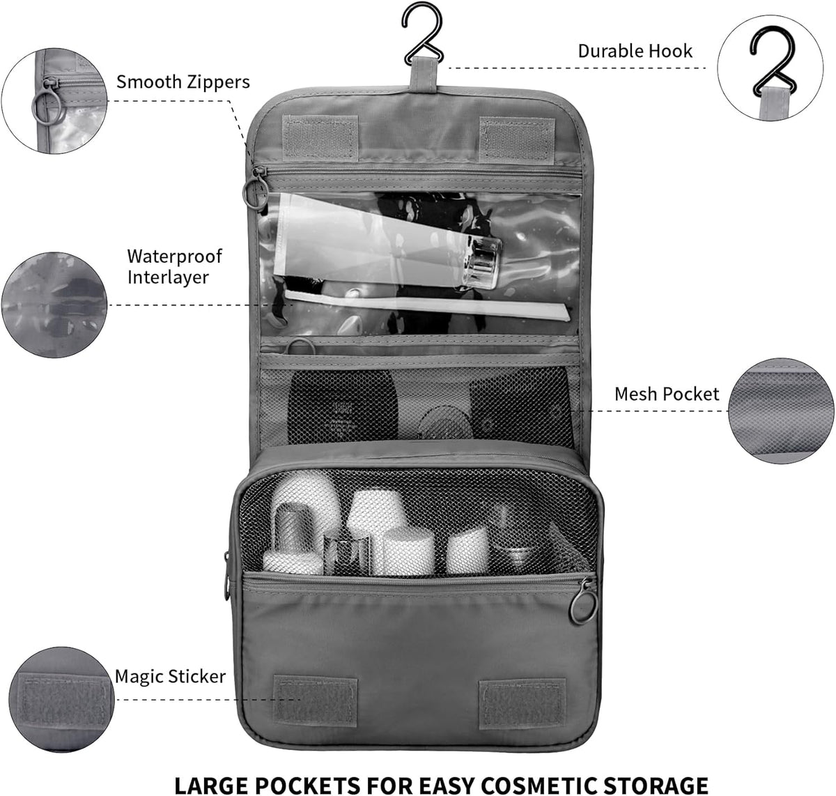 Large Capacity Toiletry Bag Travel Bag with Hanging Hook for Men and Women Waterproof Travel Cosmetic Bag Bathroom Bag,with TSA Approved Zippers Clear Travel Makeup Bag Carry-on