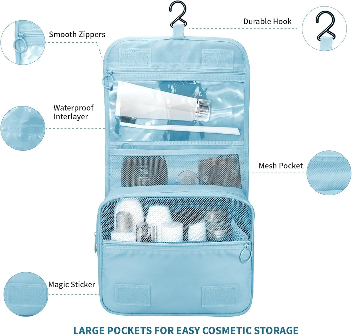 Large Capacity Toiletry Bag Travel Bag with Hanging Hook for Men and Women Waterproof Travel Cosmetic Bag Bathroom Bag,with TSA Approved Zippers Clear Travel Makeup Bag Carry-on