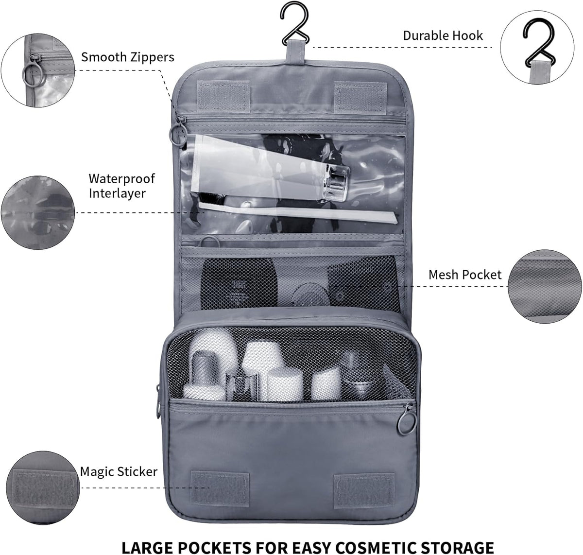 Large Capacity Toiletry Bag Travel Bag with Hanging Hook for Men and Women Waterproof Travel Cosmetic Bag Bathroom Bag,with TSA Approved Zippers Clear Travel Makeup Bag Carry-on