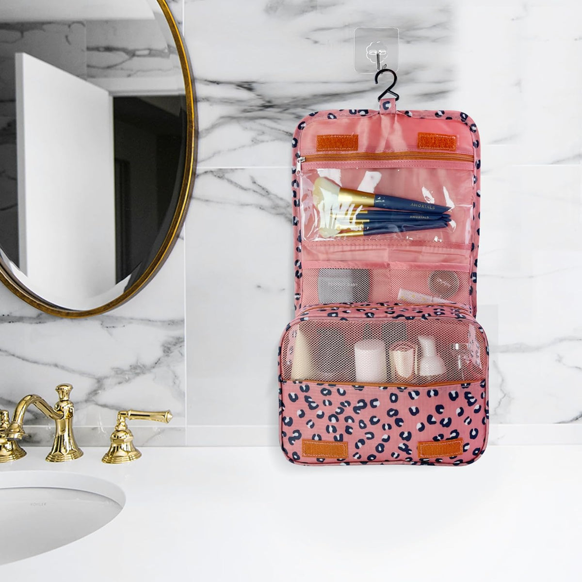 Large Capacity Toiletry Bag Travel Bag with Hanging Hook for Men and Women Waterproof Travel Cosmetic Bag Bathroom Bag,with TSA Approved Zippers Clear Travel Makeup Bag Carry-on