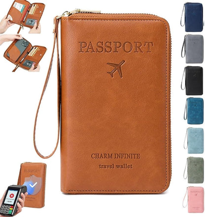 Rowgins Multi-Functional RFID Passport Wallet, Multifunctional Travel Wallet for Men Women, Secure ID Card Organizer with Anti-Theft Protection, Passport Holder for Travel Essentials (Brown)