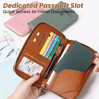 Rowgins Multi-Functional RFID Passport Wallet, Multifunctional Travel Wallet for Men Women, Secure ID Card Organizer with Anti-Theft Protection, Passport Holder for Travel Essentials (Brown)