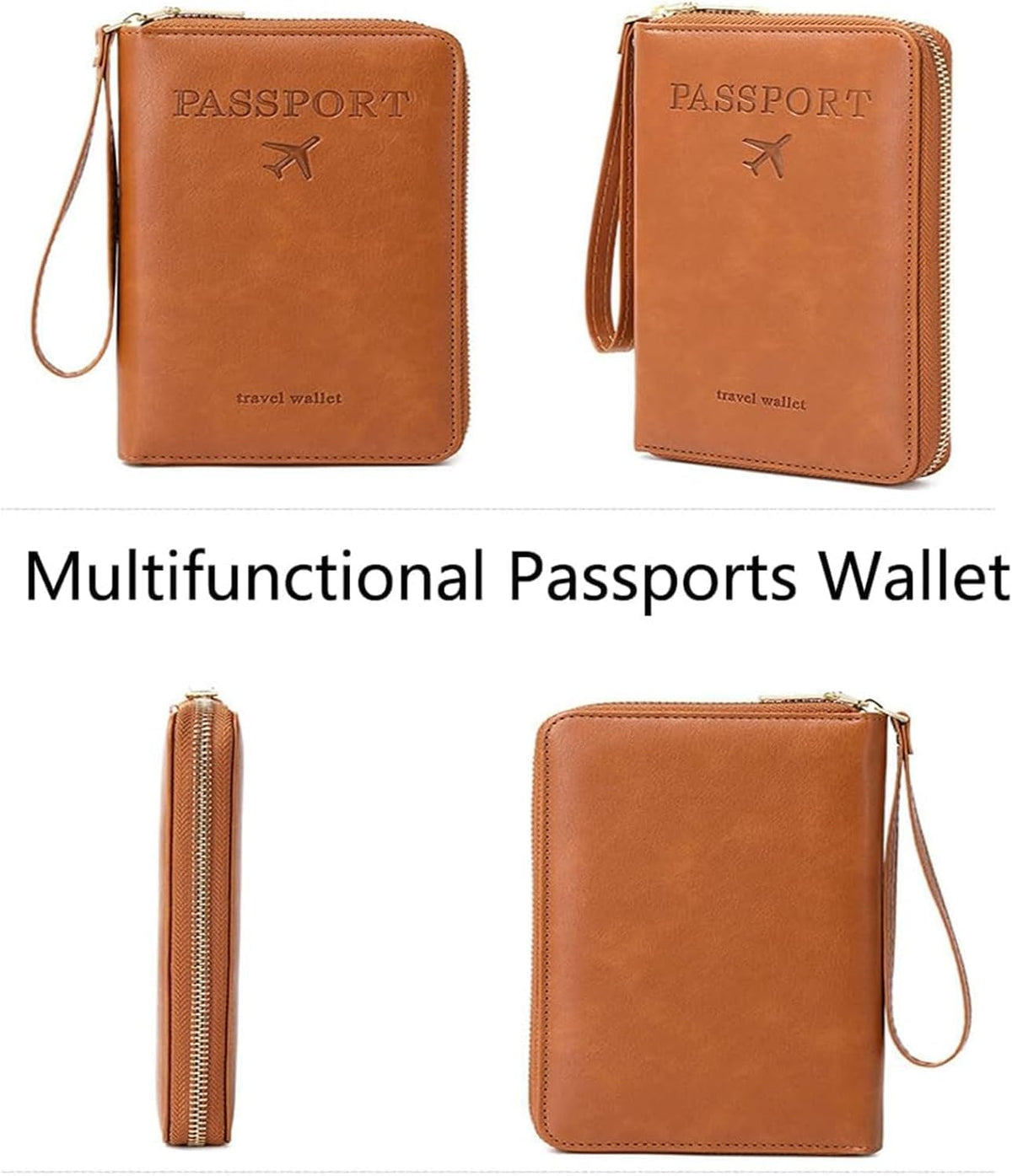 Rowgins Multi-Functional RFID Passport Wallet, Multifunctional Travel Wallet for Men Women, Secure ID Card Organizer with Anti-Theft Protection, Passport Holder for Travel Essentials (Brown)