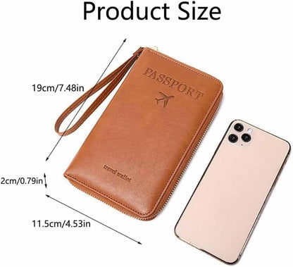 Rowgins Multi-Functional RFID Passport Wallet, Multifunctional Travel Wallet for Men Women, Secure ID Card Organizer with Anti-Theft Protection, Passport Holder for Travel Essentials (Brown)