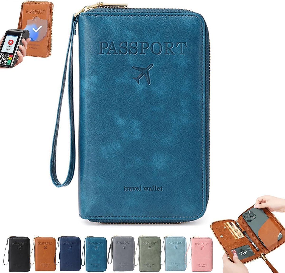 Rowgins Multi-Functional RFID Passport Wallet, Multifunctional Travel Wallet for Men Women, Secure ID Card Organizer with Anti-Theft Protection, Passport Holder for Travel Essentials (Brown)