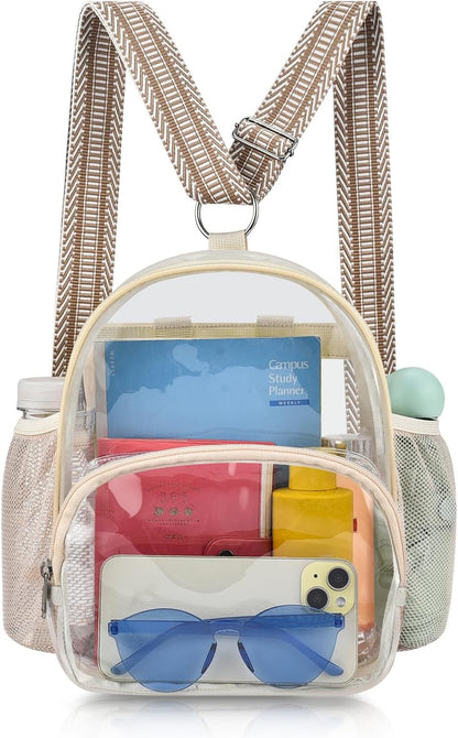 Small Clear Backpack for Women - Concerts, Stadium Events Convertible Crossbody Bag with Side Mesh Pockets