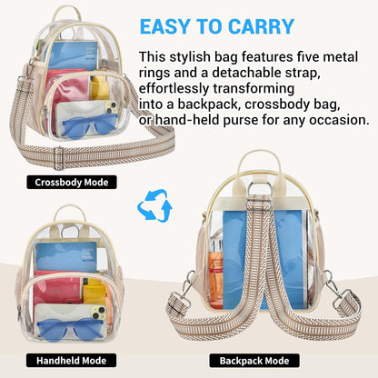 Small Clear Backpack for Women - Concerts, Stadium Events Convertible Crossbody Bag with Side Mesh Pockets
