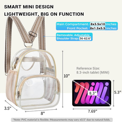 Small Clear Backpack for Women - Concerts, Stadium Events Convertible Crossbody Bag with Side Mesh Pockets