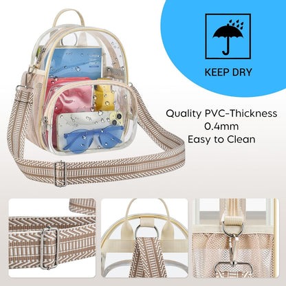 Small Clear Backpack for Women - Concerts, Stadium Events Convertible Crossbody Bag with Side Mesh Pockets