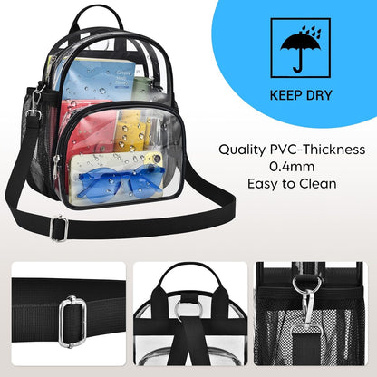 Small Clear Backpack for Women - Concerts, Stadium Events Convertible Crossbody Bag with Side Mesh Pockets