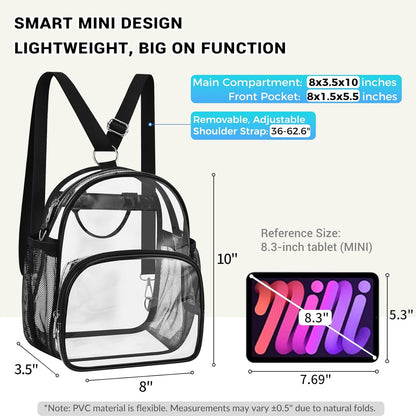 Small Clear Backpack for Women - Concerts, Stadium Events Convertible Crossbody Bag with Side Mesh Pockets