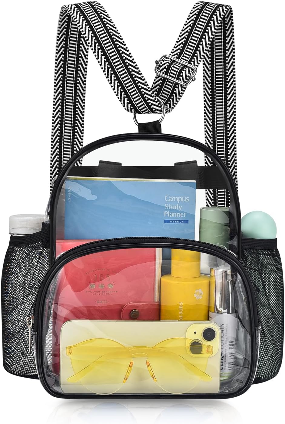 Small Clear Backpack for Women - Concerts, Stadium Events Convertible Crossbody Bag with Side Mesh Pockets