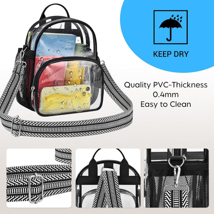 Small Clear Backpack for Women - Concerts, Stadium Events Convertible Crossbody Bag with Side Mesh Pockets
