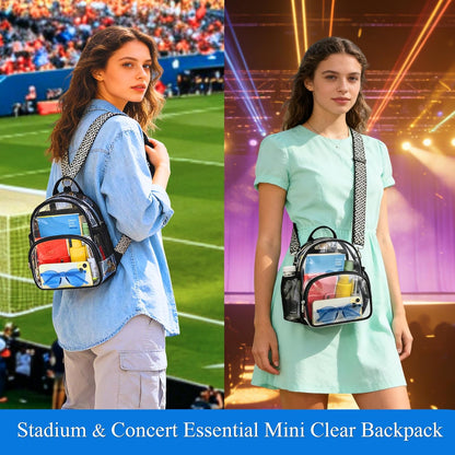 Small Clear Backpack for Women - Concerts, Stadium Events Convertible Crossbody Bag with Side Mesh Pockets