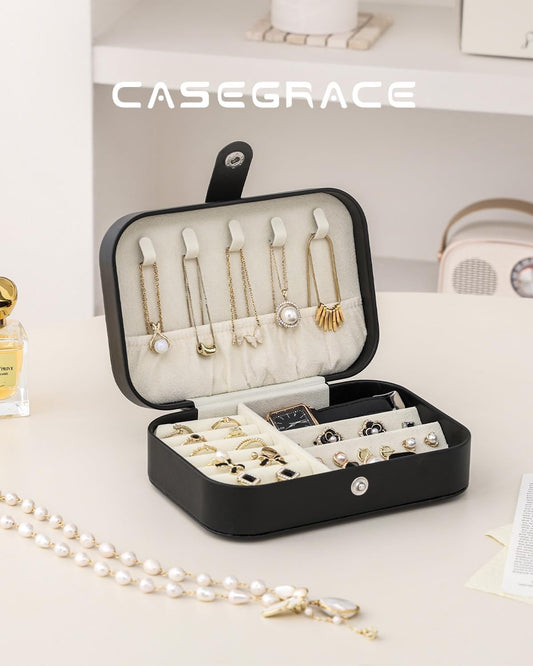 Travel Jewelry Case, Double Layer Travel Jewelry Organizer for Necklace Earring Rings Jewelry Display Case for Women, White