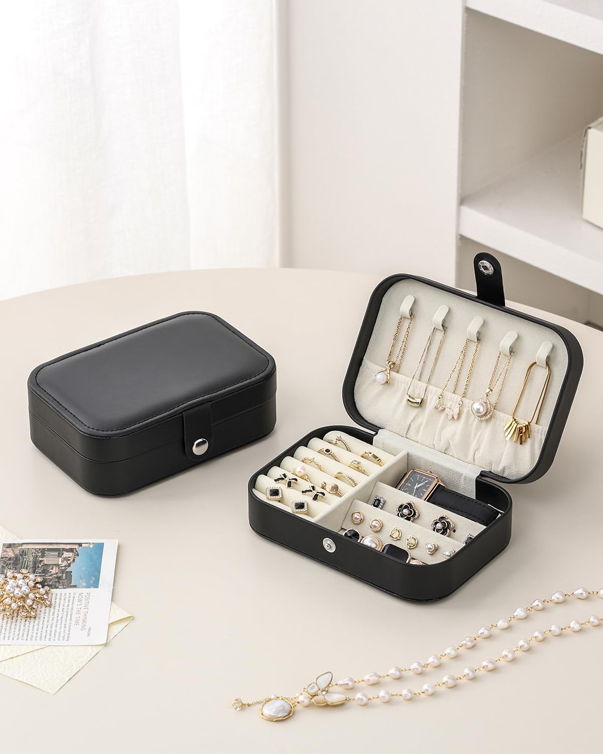 Travel Jewelry Case, Double Layer Travel Jewelry Organizer for Necklace Earring Rings Jewelry Display Case for Women, White