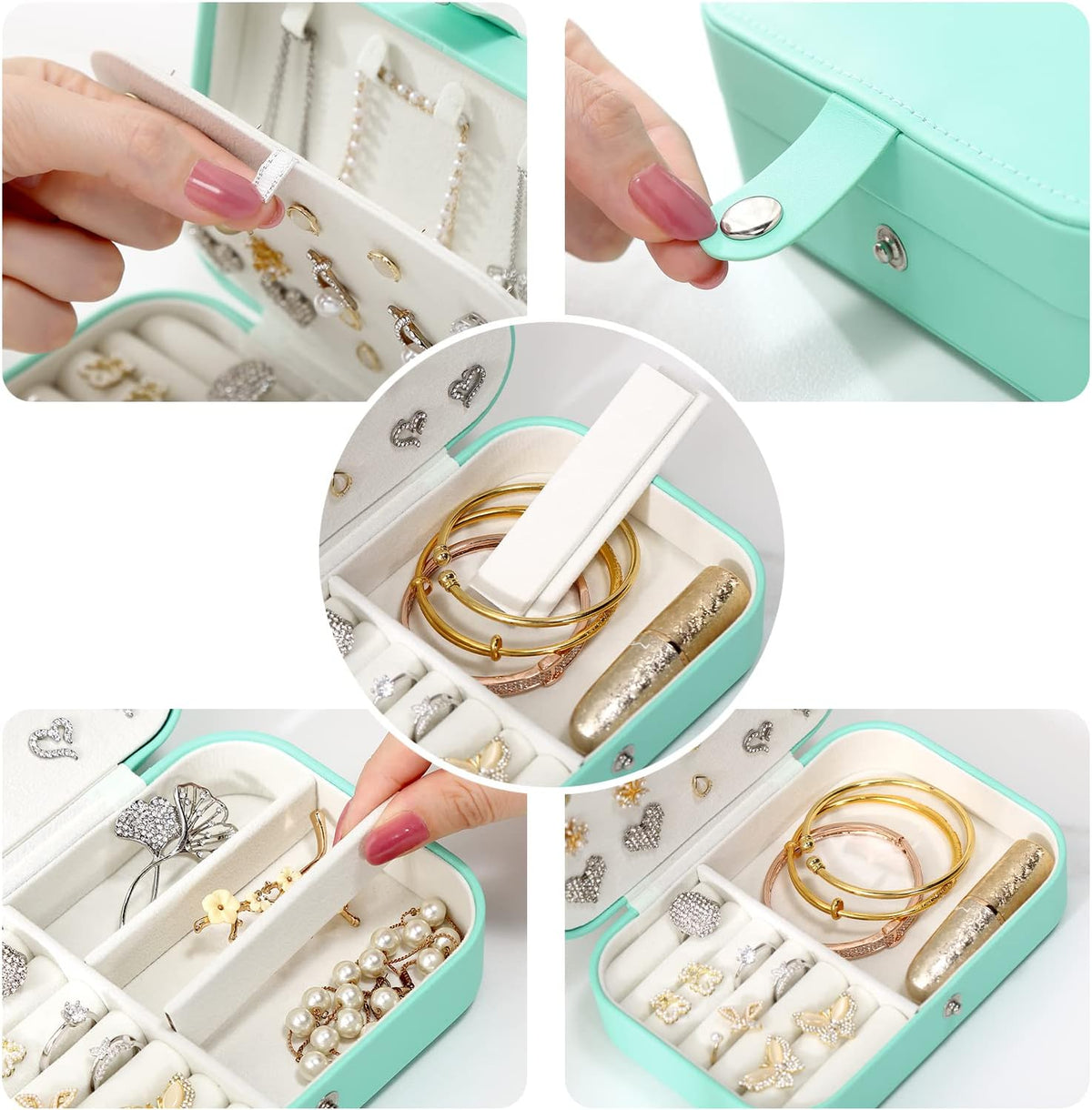 Travel Jewelry Case, Double Layer Travel Jewelry Organizer for Necklace Earring Rings Jewelry Display Case for Women, White