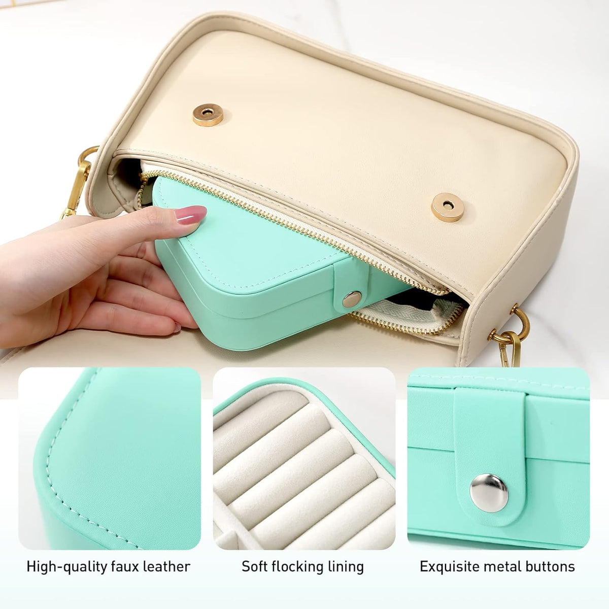 Travel Jewelry Case, Double Layer Travel Jewelry Organizer for Necklace Earring Rings Jewelry Display Case for Women, White