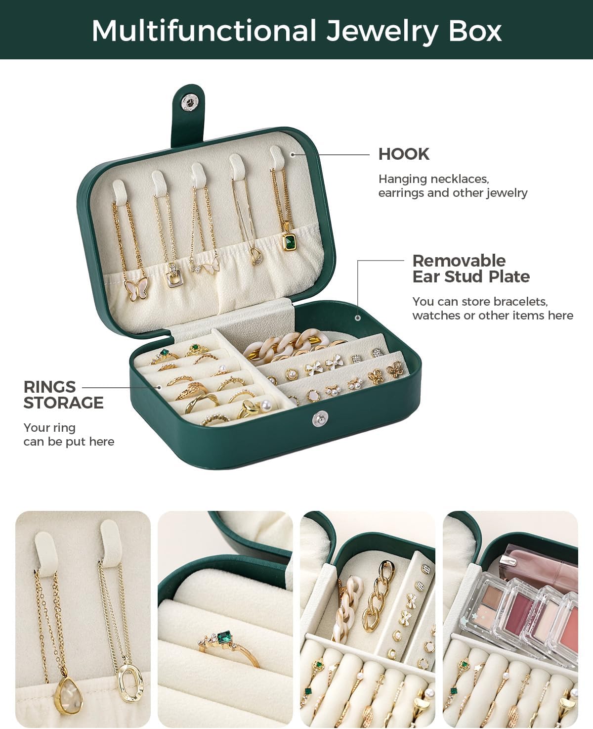 Travel Jewelry Case, Double Layer Travel Jewelry Organizer for Necklace Earring Rings Jewelry Display Case for Women, White