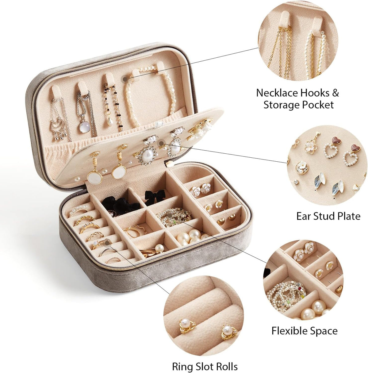 Travel Jewelry Case, Double Layer Travel Jewelry Organizer for Necklace Earring Rings Jewelry Display Case for Women, White