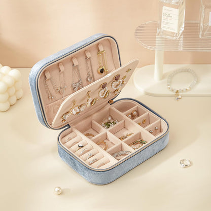 Travel Jewelry Case, Double Layer Travel Jewelry Organizer for Necklace Earring Rings Jewelry Display Case for Women, White