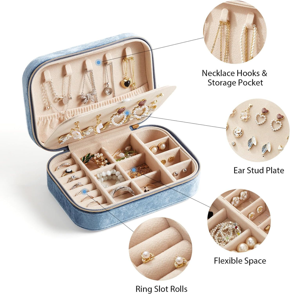 Travel Jewelry Case, Double Layer Travel Jewelry Organizer for Necklace Earring Rings Jewelry Display Case for Women, White