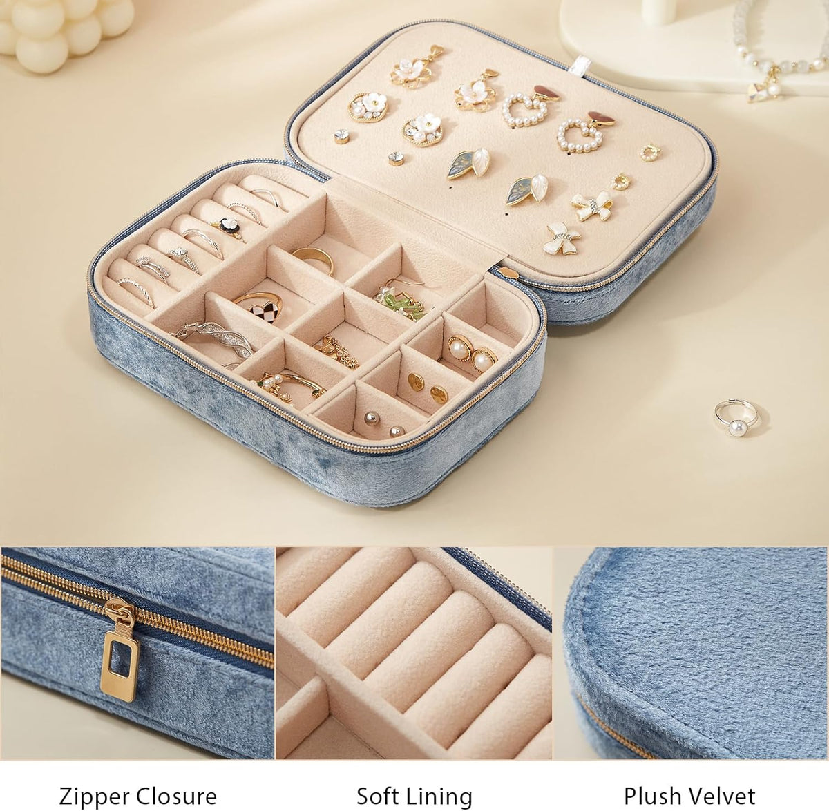 Travel Jewelry Case, Double Layer Travel Jewelry Organizer for Necklace Earring Rings Jewelry Display Case for Women, White