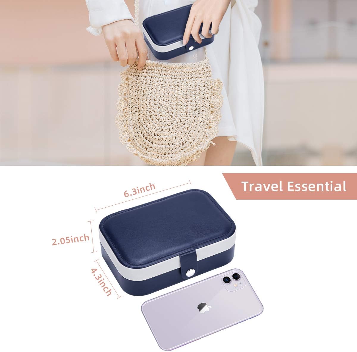 Travel Jewelry Case, Double Layer Travel Jewelry Organizer for Necklace Earring Rings Jewelry Display Case for Women, White