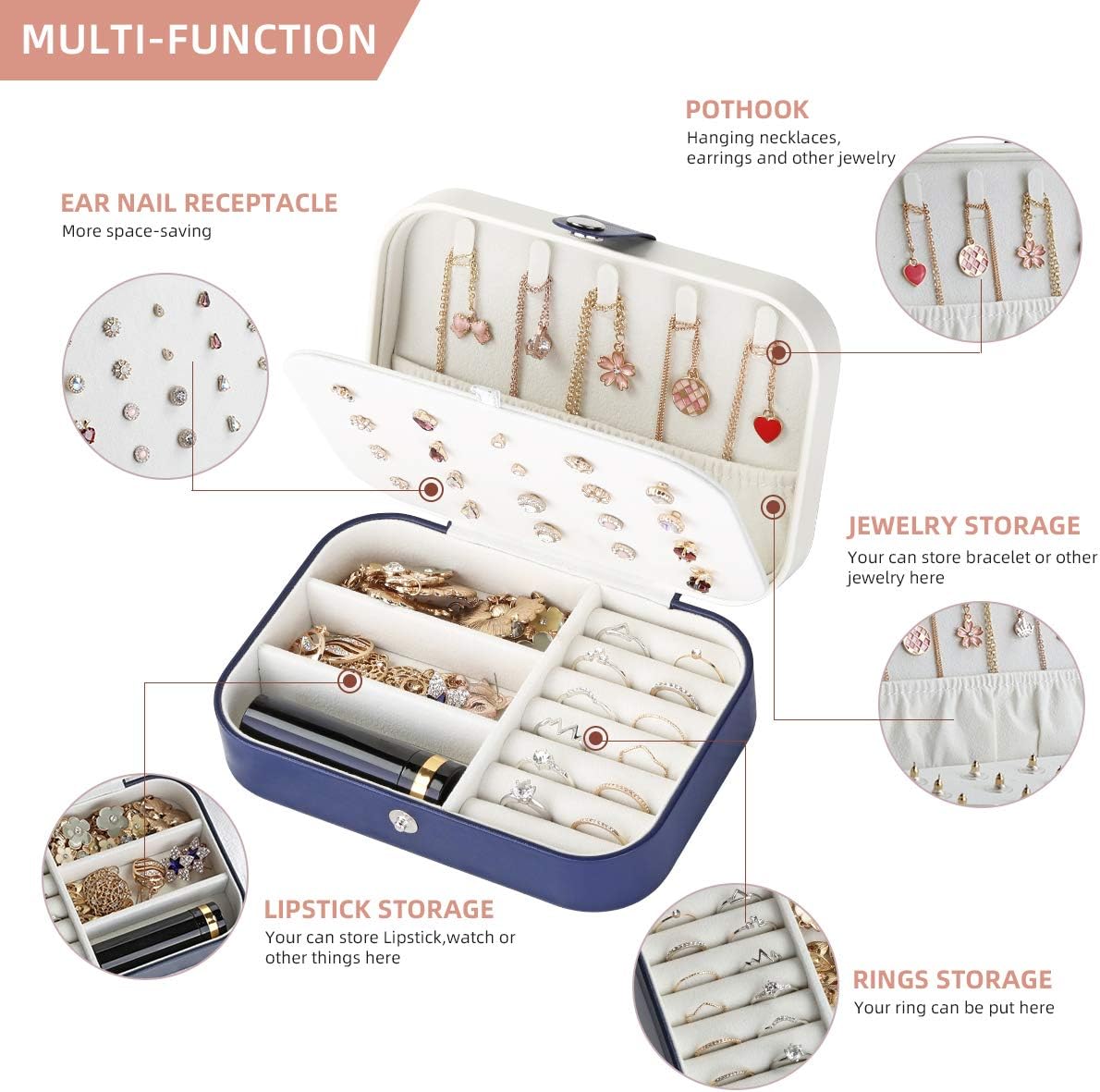 Travel Jewelry Case, Double Layer Travel Jewelry Organizer for Necklace Earring Rings Jewelry Display Case for Women, White