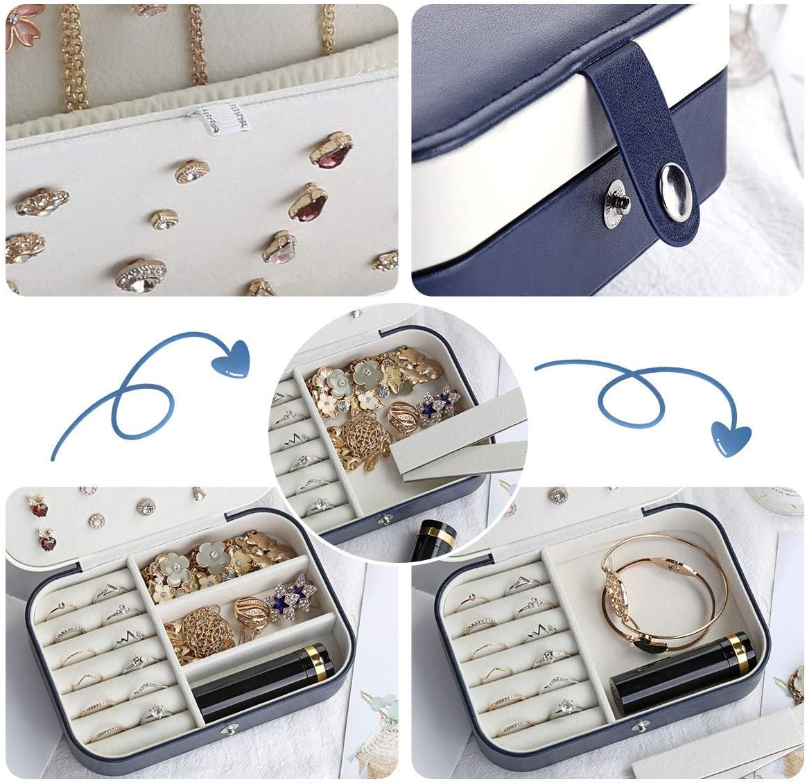 Travel Jewelry Case, Double Layer Travel Jewelry Organizer for Necklace Earring Rings Jewelry Display Case for Women, White