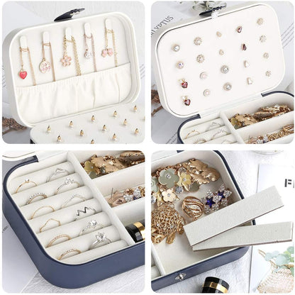 Travel Jewelry Case, Double Layer Travel Jewelry Organizer for Necklace Earring Rings Jewelry Display Case for Women, White