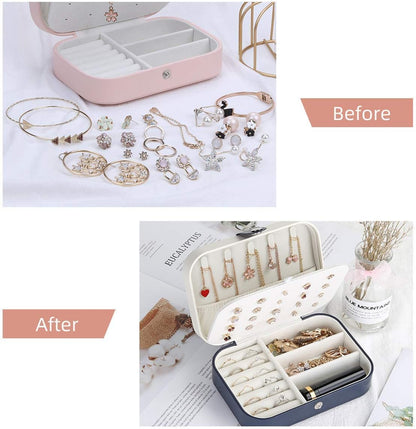 Travel Jewelry Case, Double Layer Travel Jewelry Organizer for Necklace Earring Rings Jewelry Display Case for Women, White