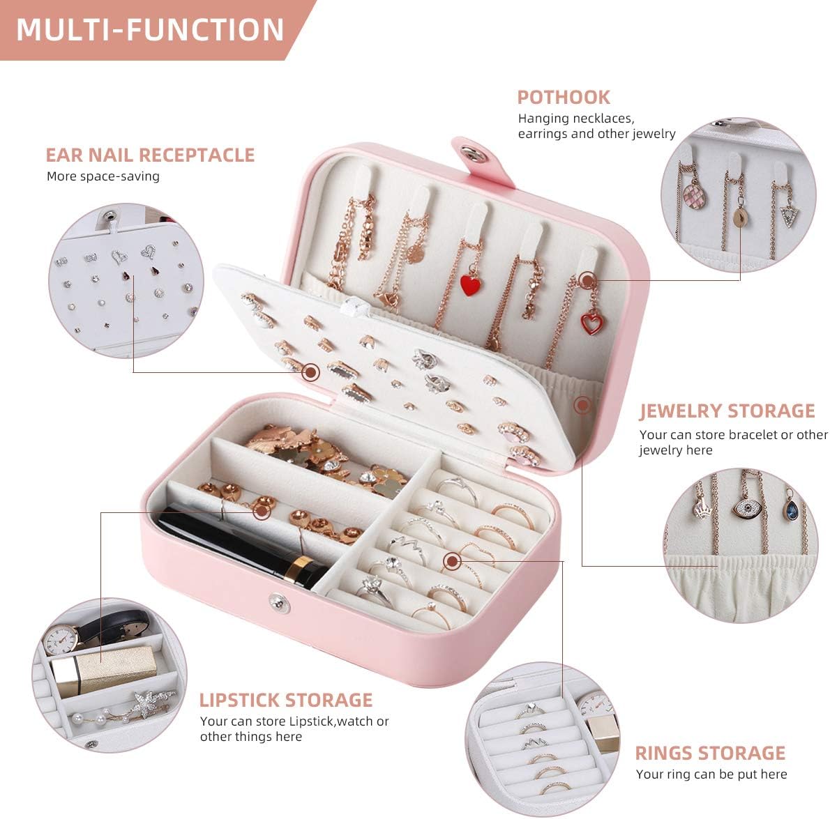 Travel Jewelry Case, Double Layer Travel Jewelry Organizer for Necklace Earring Rings Jewelry Display Case for Women, White