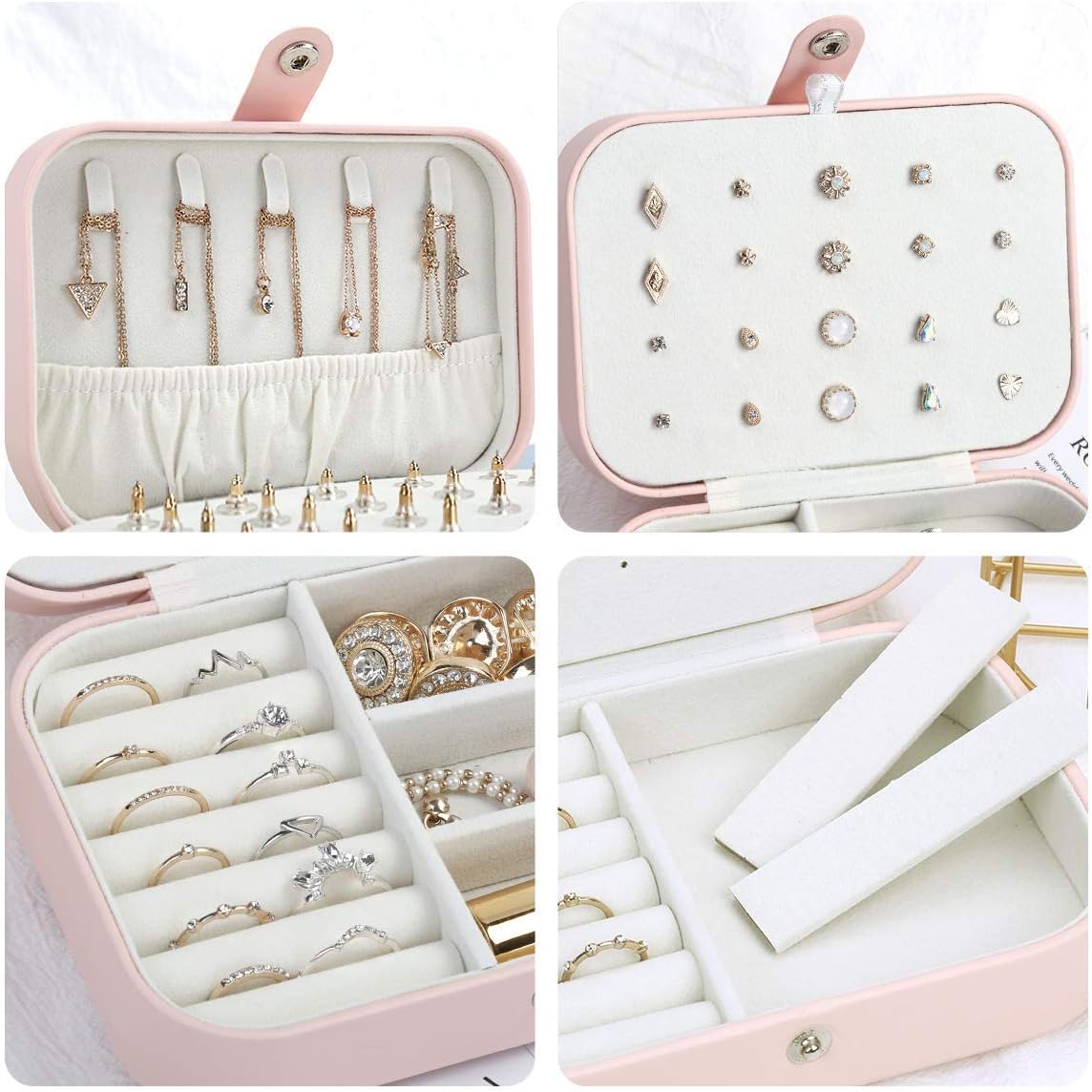 Travel Jewelry Case, Double Layer Travel Jewelry Organizer for Necklace Earring Rings Jewelry Display Case for Women, White