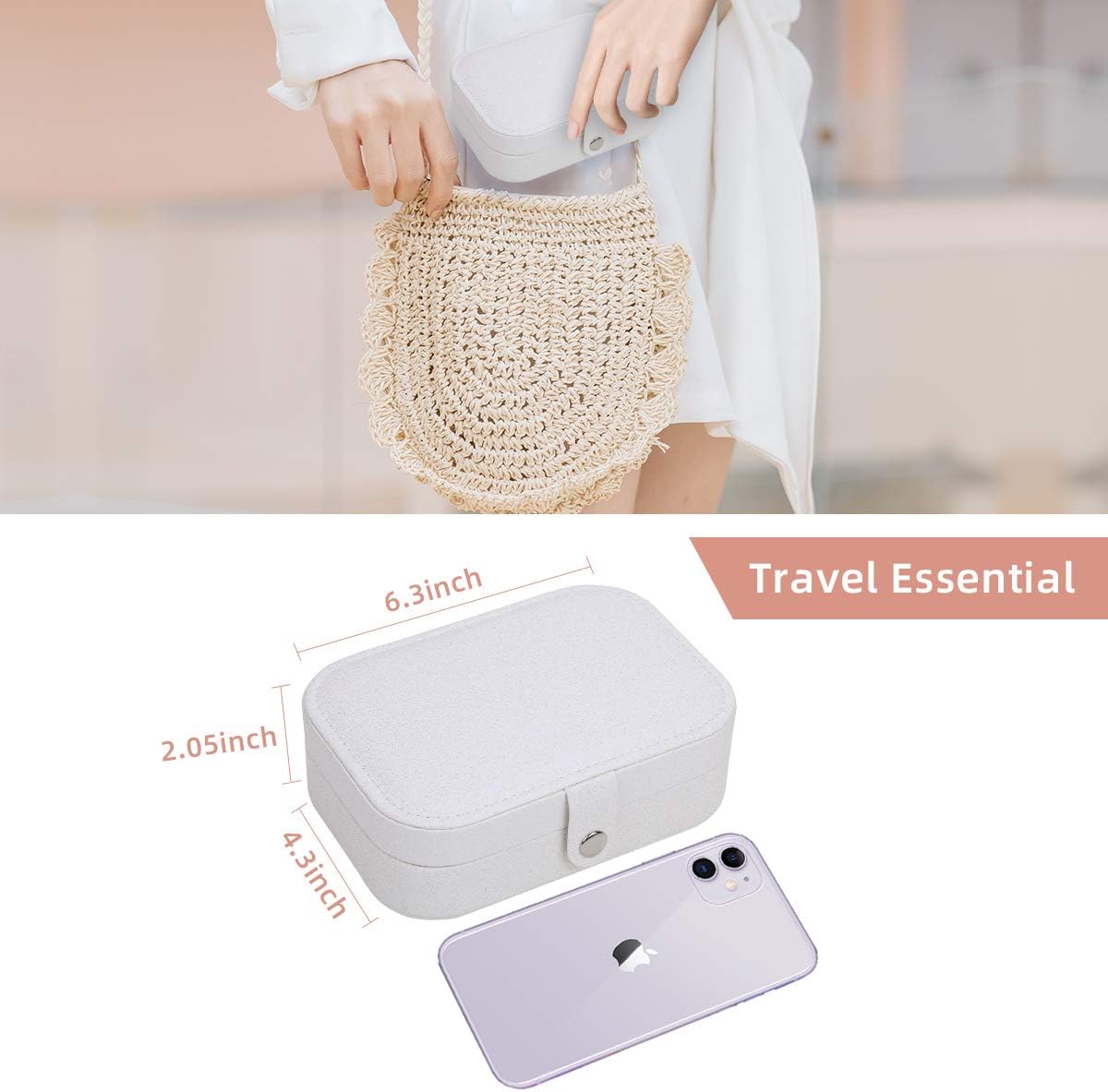 Travel Jewelry Case, Double Layer Travel Jewelry Organizer for Necklace Earring Rings Jewelry Display Case for Women, White