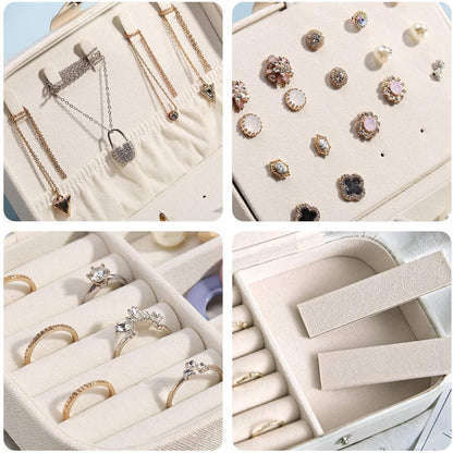 Travel Jewelry Case, Double Layer Travel Jewelry Organizer for Necklace Earring Rings Jewelry Display Case for Women, White