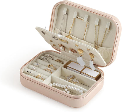 Travel Jewelry Case, Double Layer Travel Jewelry Organizer for Necklace Earring Rings Jewelry Display Case for Women, White