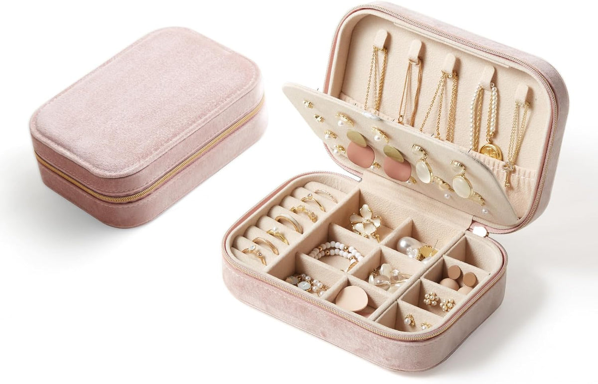 Travel Jewelry Case, Double Layer Travel Jewelry Organizer for Necklace Earring Rings Jewelry Display Case for Women, White