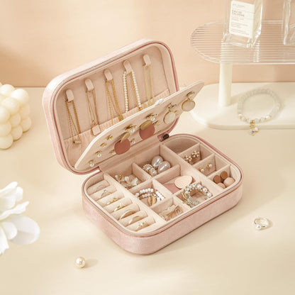 Travel Jewelry Case, Double Layer Travel Jewelry Organizer for Necklace Earring Rings Jewelry Display Case for Women, White