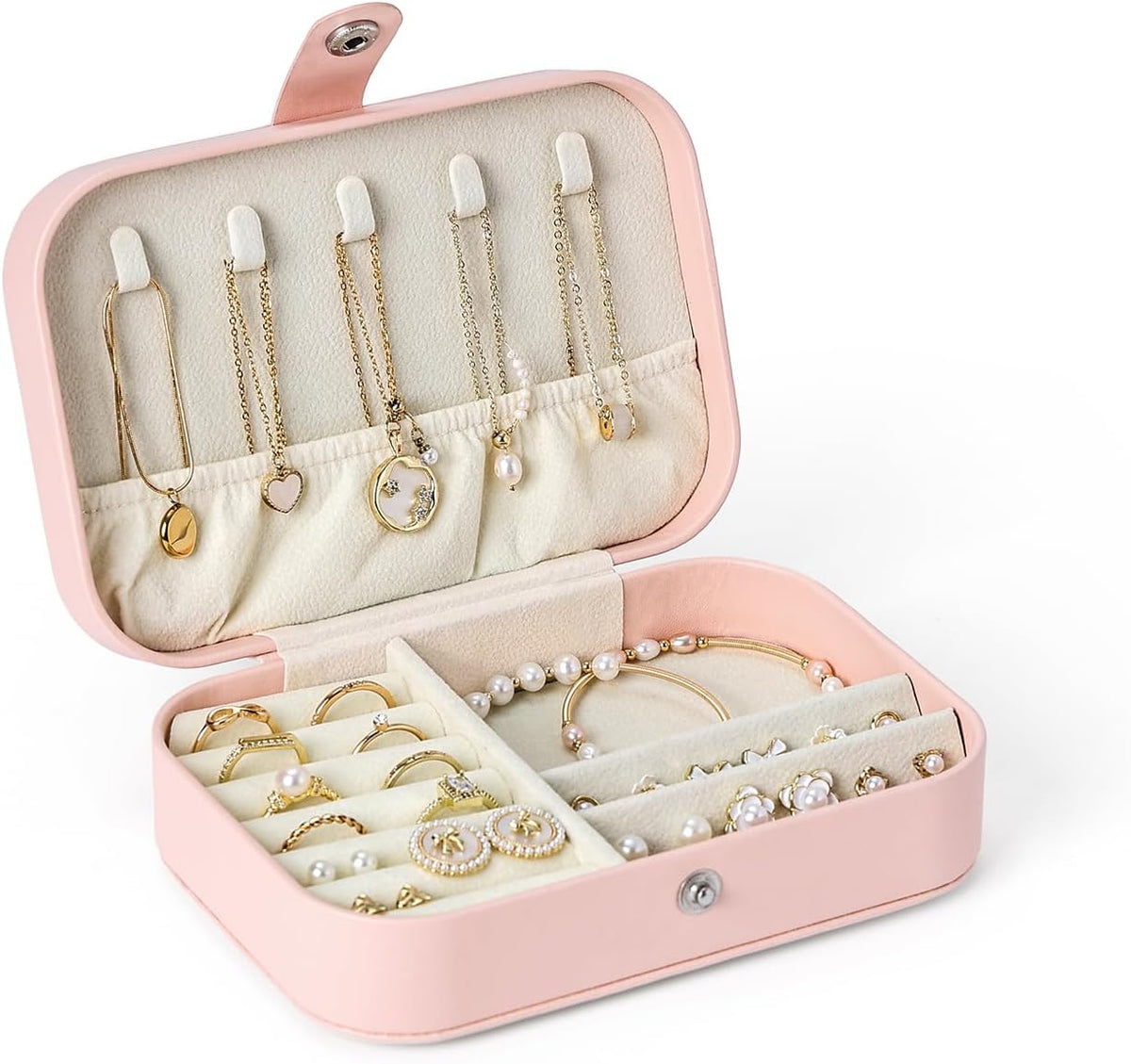 Travel Jewelry Case, Double Layer Travel Jewelry Organizer for Necklace Earring Rings Jewelry Display Case for Women, White