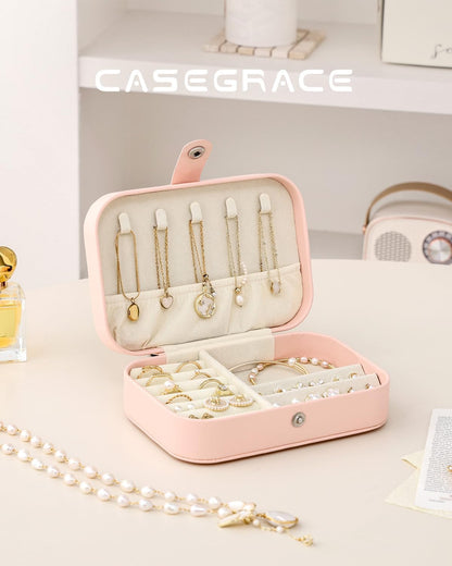 Travel Jewelry Case, Double Layer Travel Jewelry Organizer for Necklace Earring Rings Jewelry Display Case for Women, White